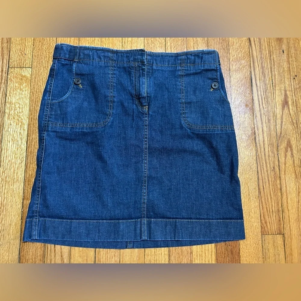 Ann Taylor Stretch Dark Denim Western Causal Skirt Size 8 With Pockets
